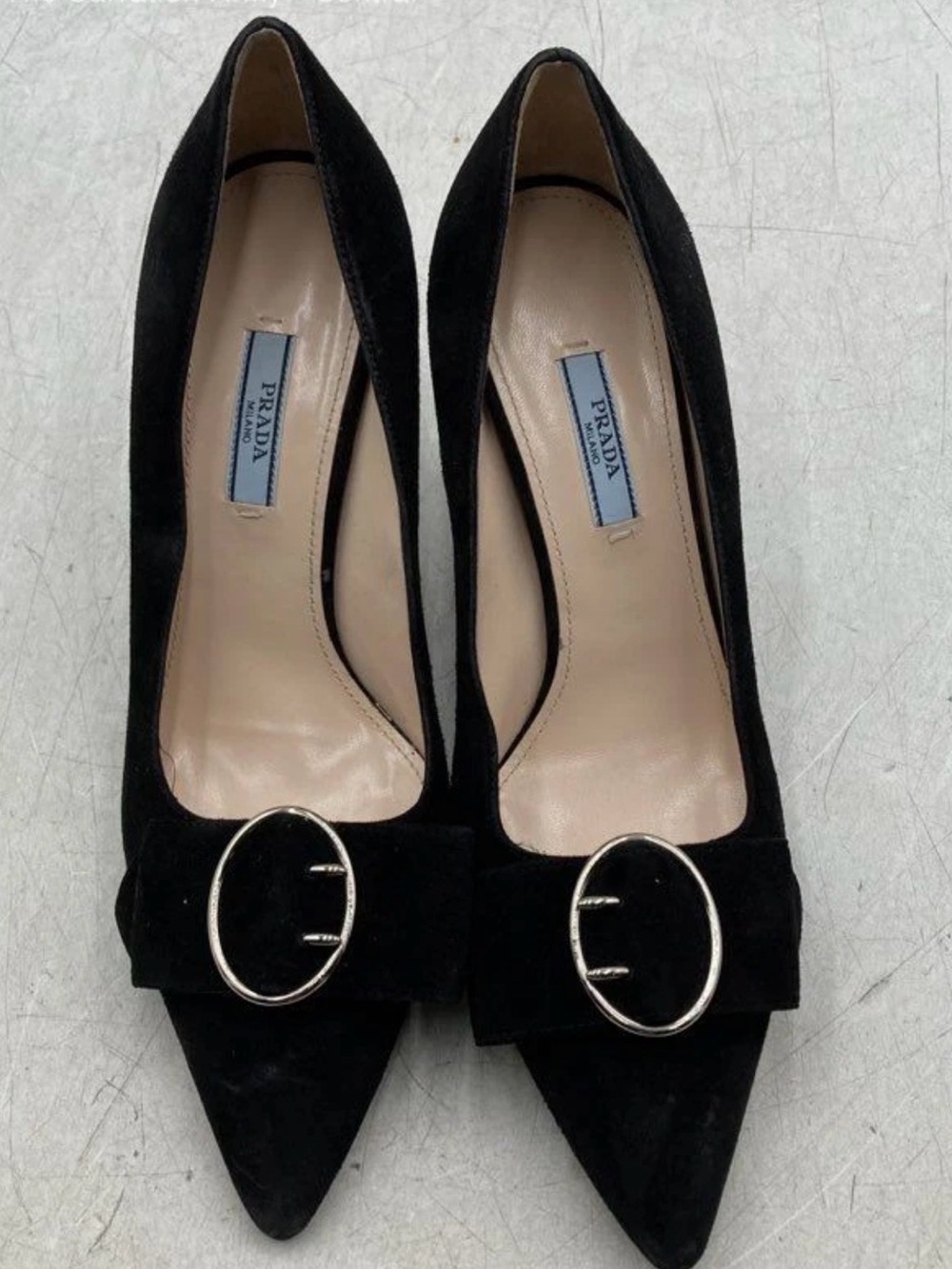 Prada Womens Black Suede Pointed Toe Stiletto Pump Heels Size EU 35.5 w/ COA